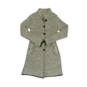 Long Wool Duster Cocogio Sweater Italian Gray Off-White Med button
